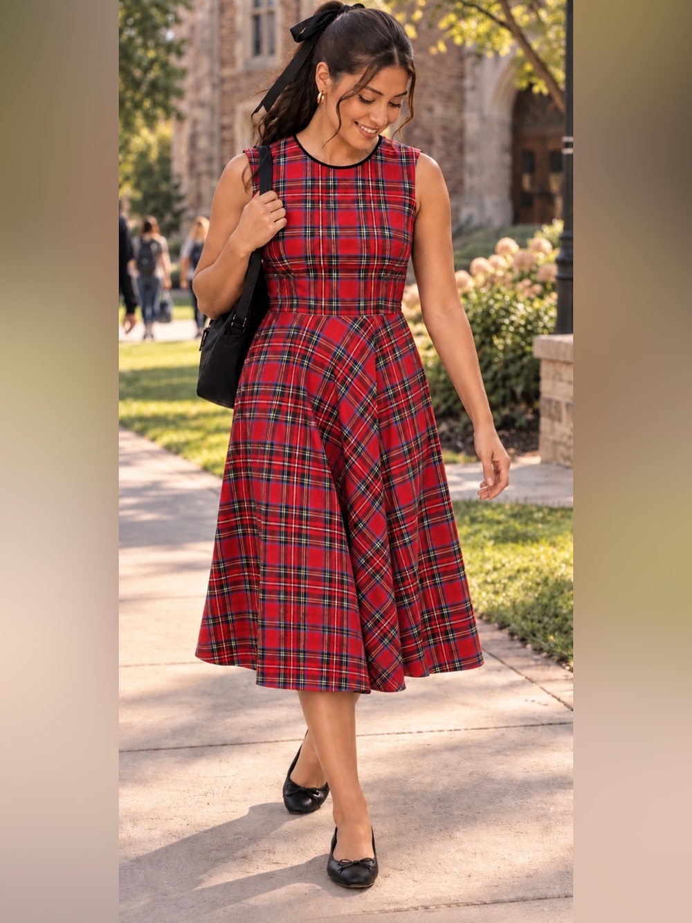 Talbots Red Plaid Sleeveless Fit-and-Flare Dress